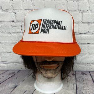 Vintage Hat Cap Snapback Orange White Trucker Mesh Transport International Pool
